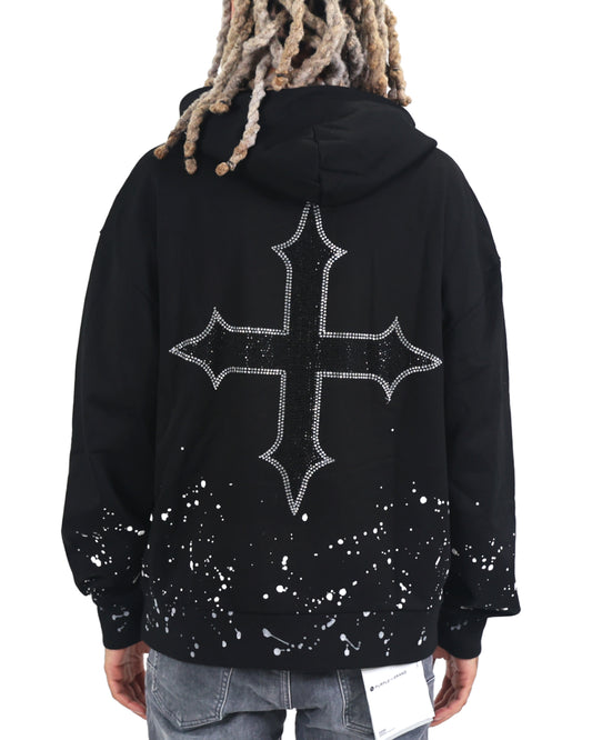 EVOL+VE Rhinestone Logo Zip-Up Hoodie Black/White
