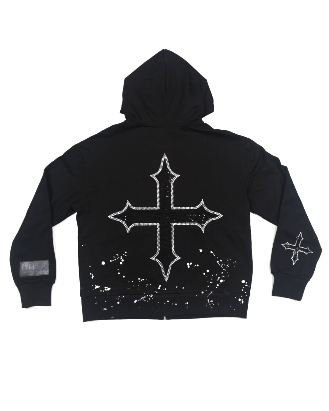 EVOL+VE Rhinestone Logo Zip-Up Hoodie Black/White