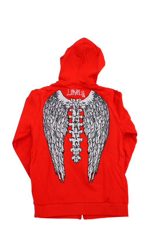 Lonely Nights Red Zip-Up Wings Hoodie LNC