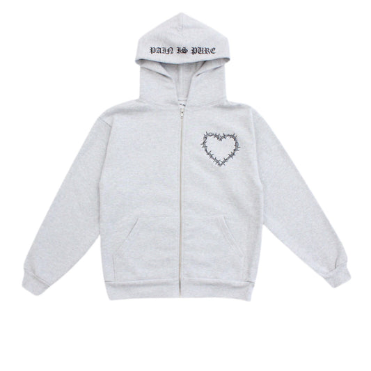 Pain Is Pure 'Love For None' Zip-Up Grey Hoodie