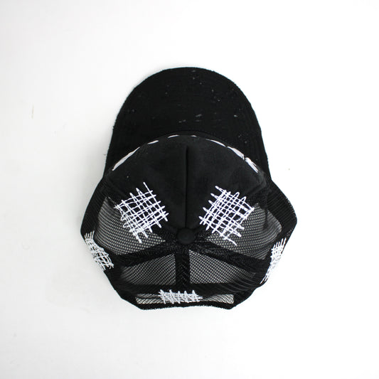 PAIN IS PURE 'PURE' LOGO NEEDLE REPAIR TRUCKER HAT BLACK/GREY