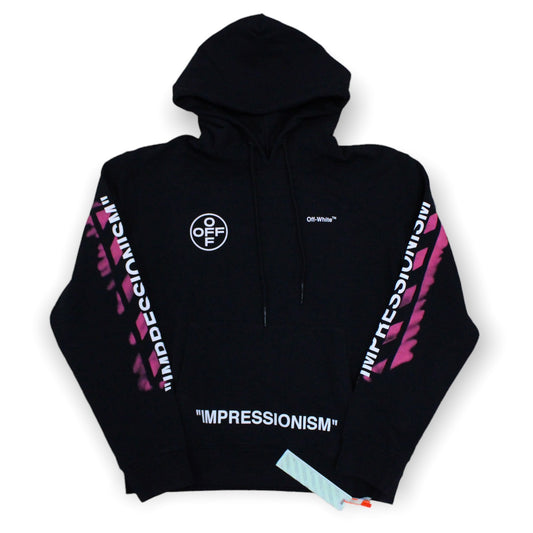 Off white black hoodie with pink spray paint hoodie