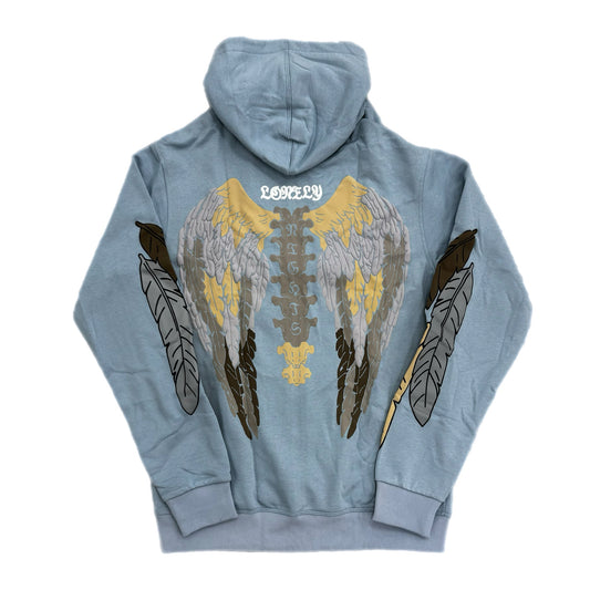 Lonely Nights Curved Logo Wings Zip-Up Hoodie Baby Blue/Cream