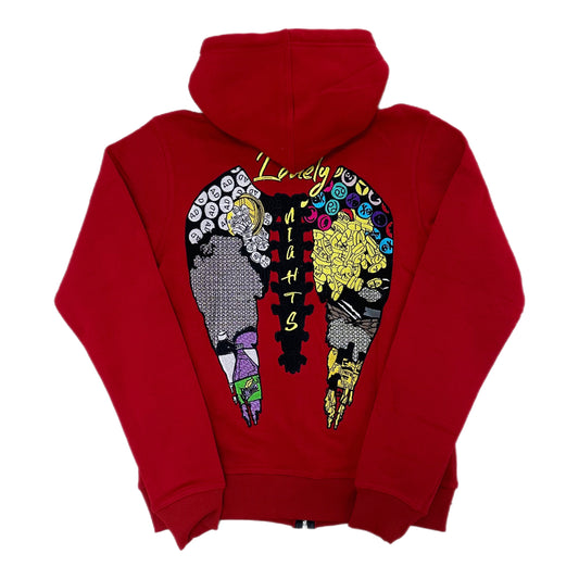 Lonely Nights Numb 2 Pain Zip-Up Hoodie Red