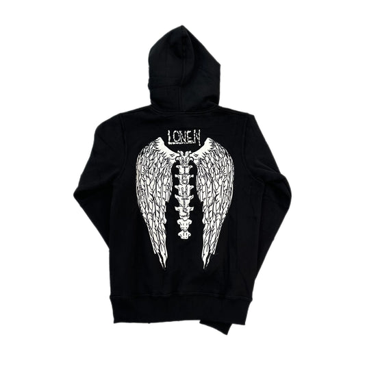 Lonely Nights Bone Letters Hoodie Black/Cream