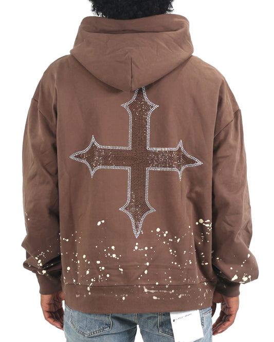 EVOL+VE Rhinestone Logo Zip-Up Hoodie Brown/Cream