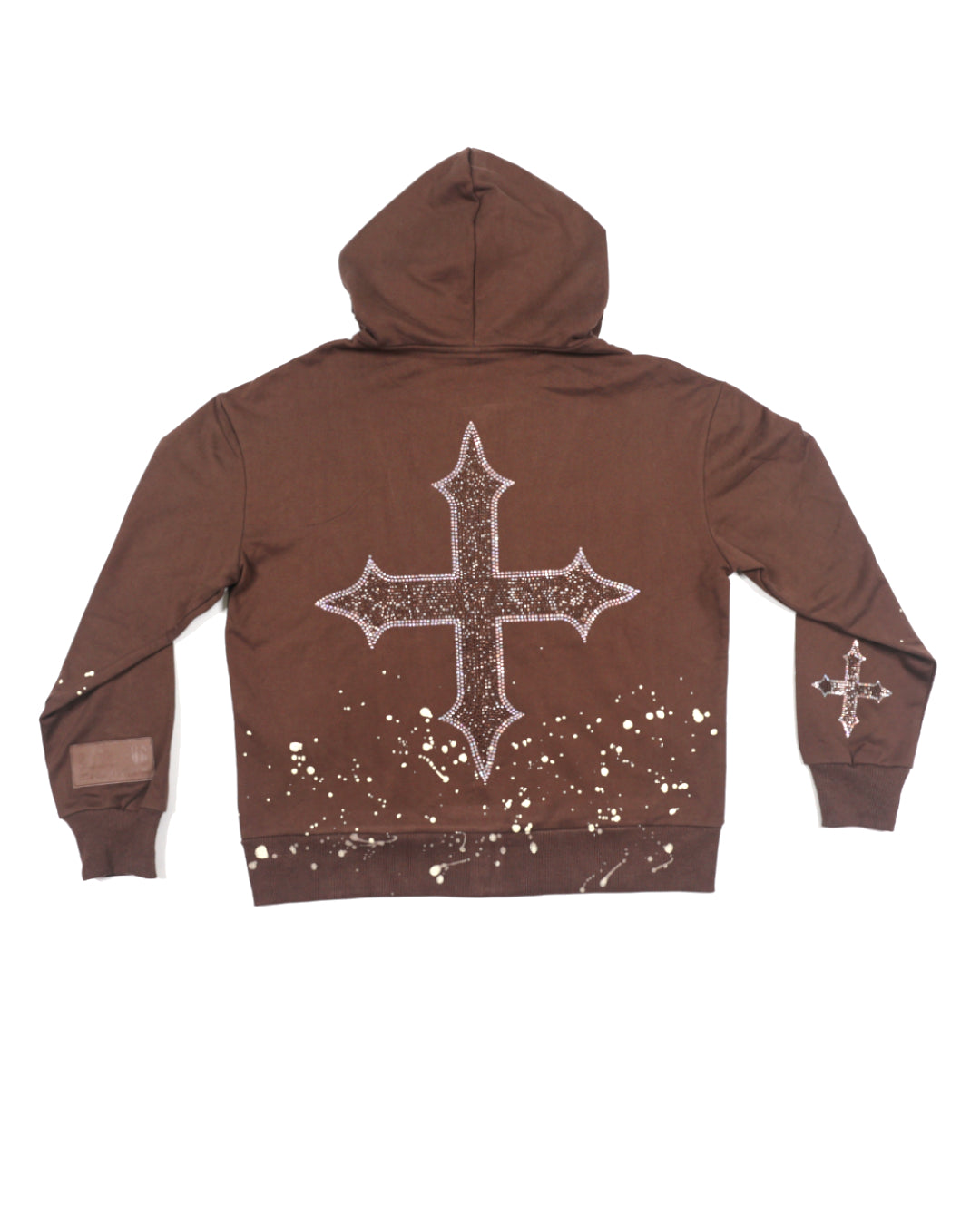 EVOL+VE Rhinestone Logo Zip-Up Hoodie Brown/Cream