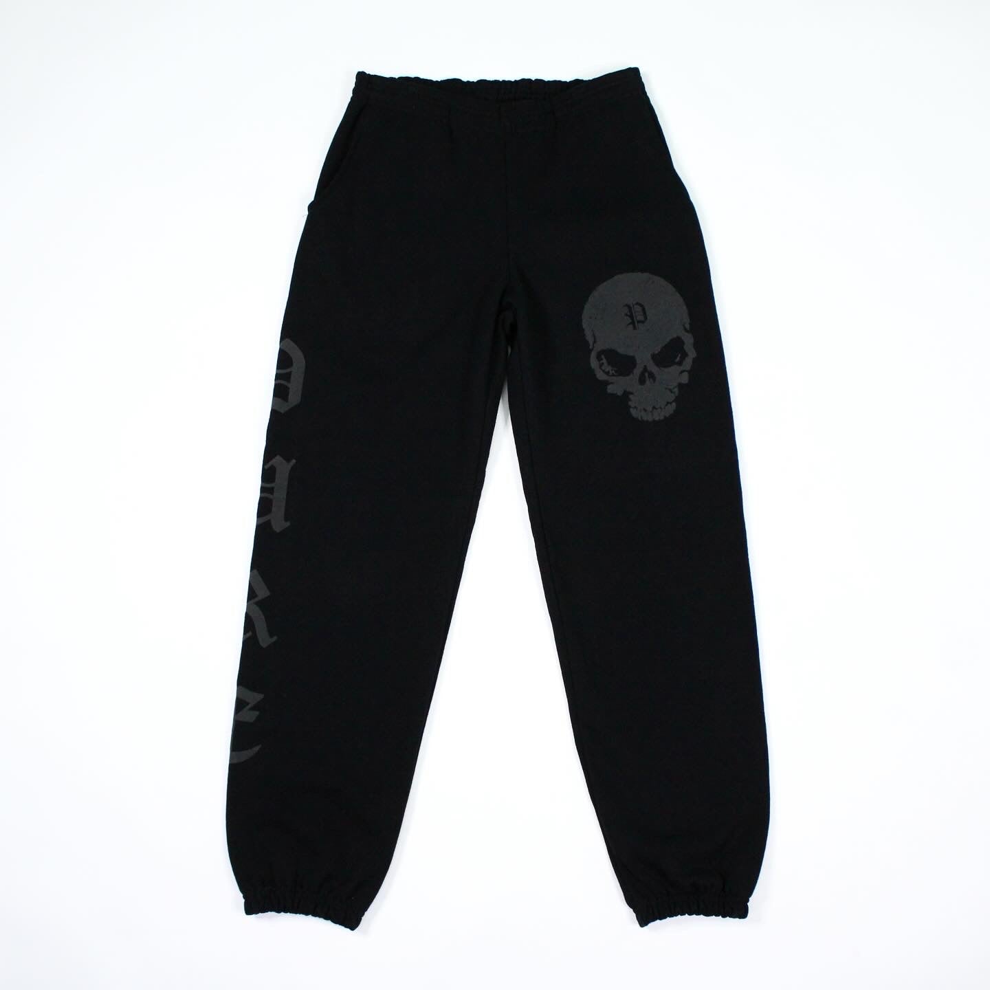 PAIN IS PURE 'PURE' SIDE LOGO SKULL SWEATPANTS BLACK/BLACK