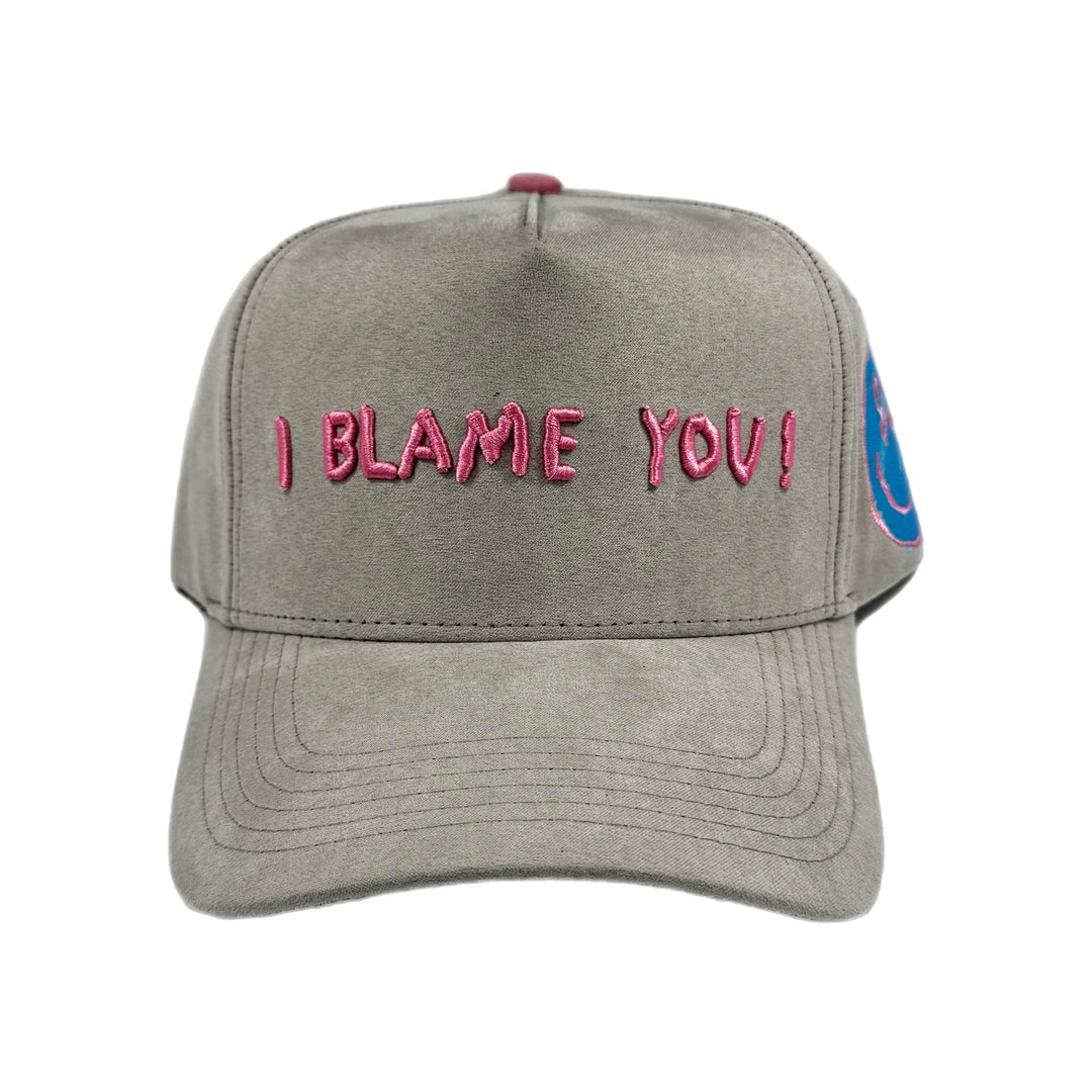 EVOL I BLAME YOU SNAPBACK HAT GREY/PINK (SUEDE)