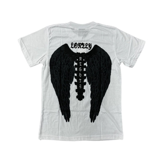 Lonely Nights EST. 2021 Wings Tee White/Black