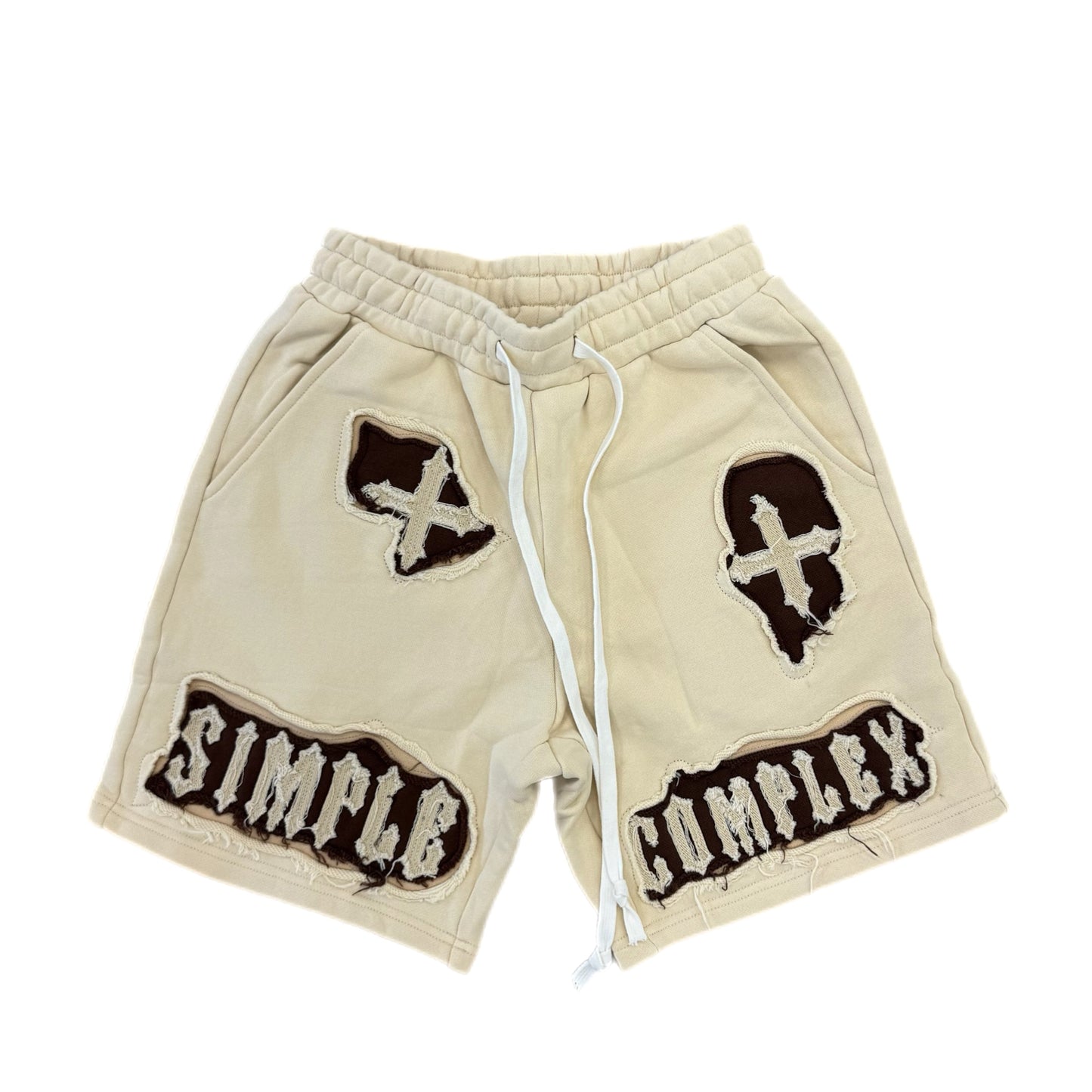 EVOL+VE From Simple to Complex Distressed Shorts Cream/Brown