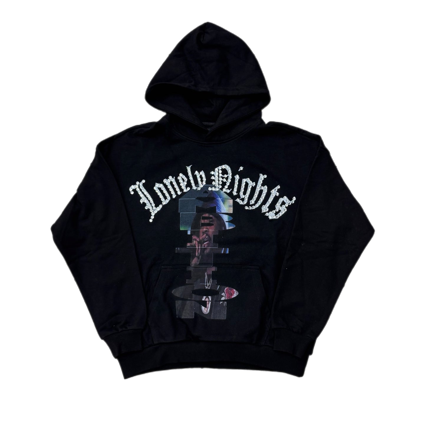 Lonely Nights Ambition Rhinestone Hoodie Black