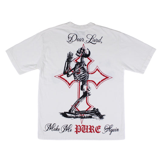 PAIN IS PURE PRAYING SKELETON TEE LIGHT CREAM/RED