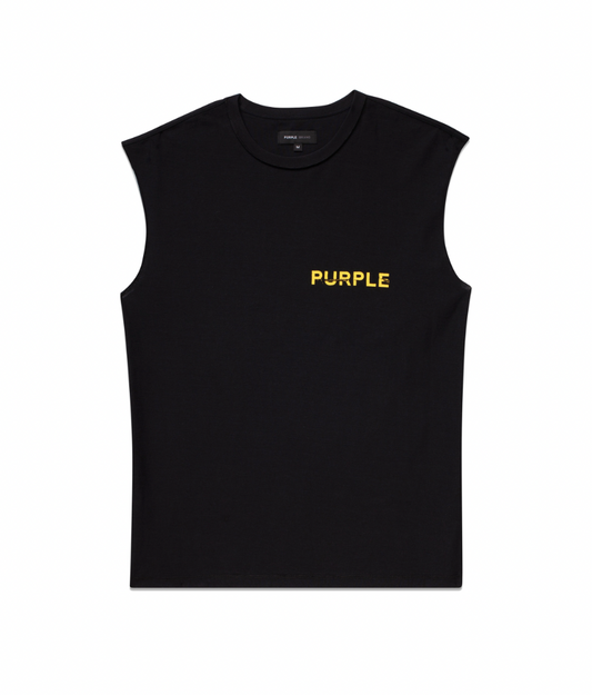 Purple Brand Graffiti Newsletter Textured Jersey Sleeveless Black/Yellow