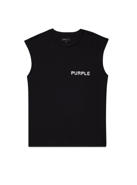 Purple Brand Newsletter Textured Jersey Sleeveless Tee Black/White