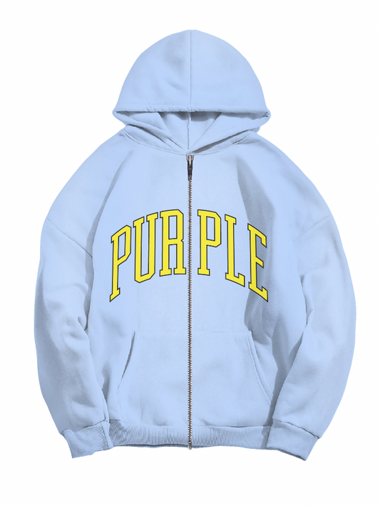 Purple Brand Hwt Fleece Full Zip Hoody Blue and Yellow