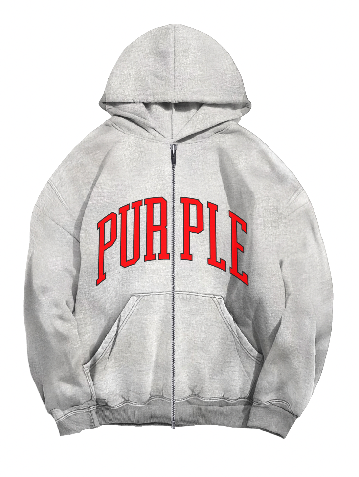 Purple Brand Hwt Fleece Full Zip Hoody Grey and Red