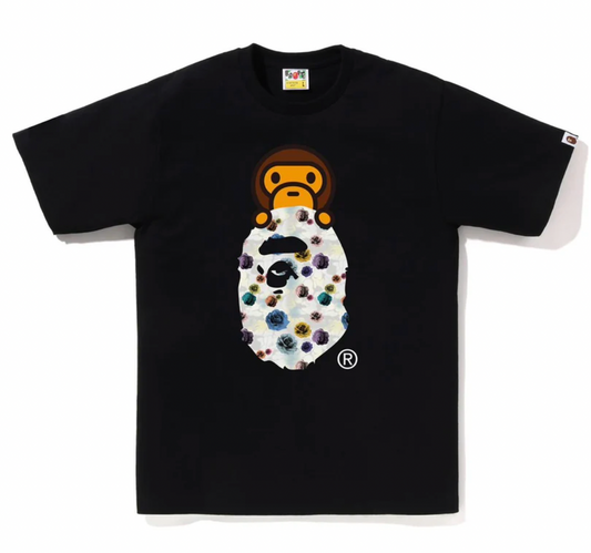 BAPE FLORAL CAMO MILO ON APE HEAD TEE BLACK