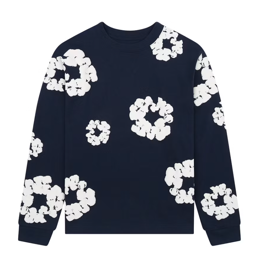 Denim Tears Long Sleeve Cotton Wreath T-shirt Navy