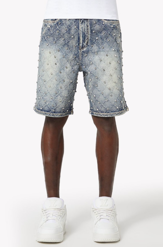 Guapi Aqua Blue Embellished Denim Shorts