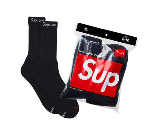 Supreme Hanes Crew Socks (4 Pack) Black