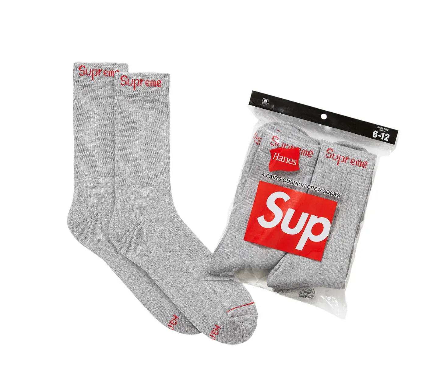 Supreme Hanes Crew Socks (4 Pack) Heather Grey