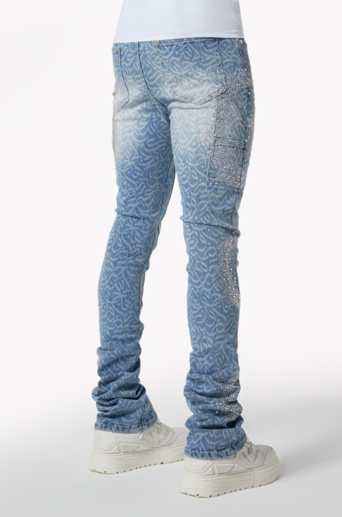Guapi Aqua Blue Calligraphy Denim Jeans
