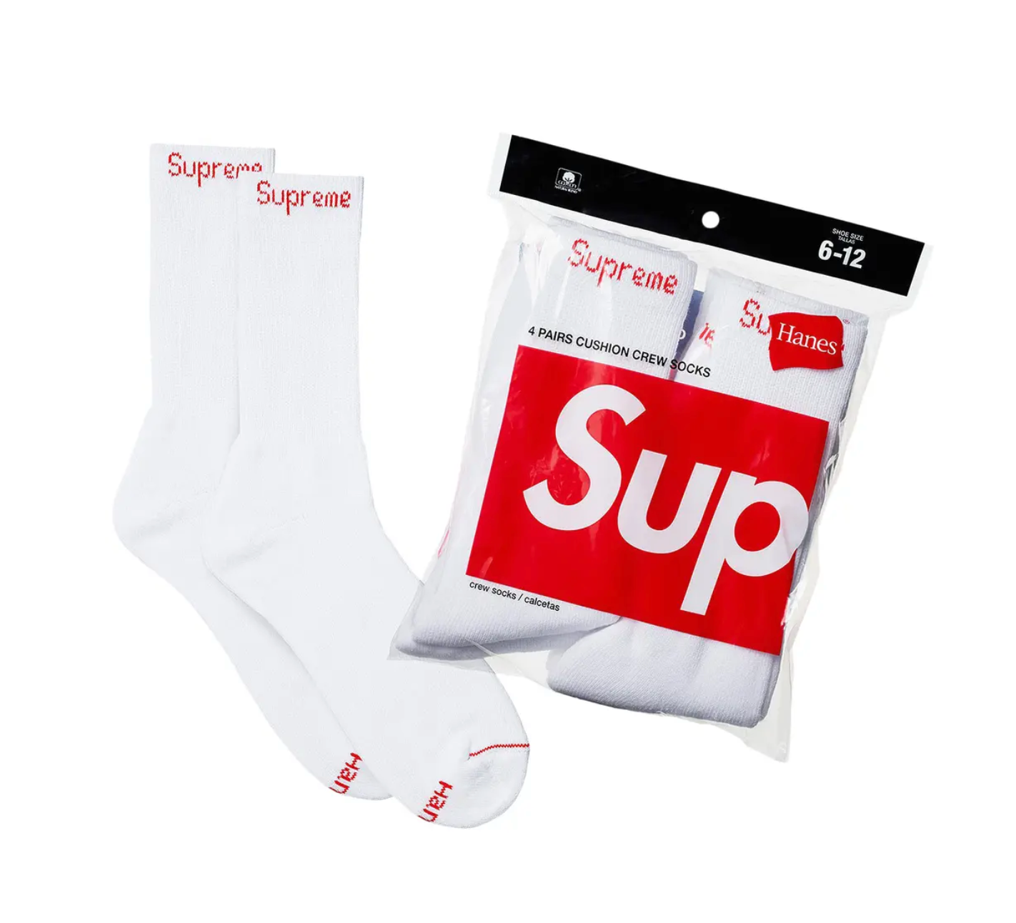 Supreme Hanes Crew Socks (4 Pack) White