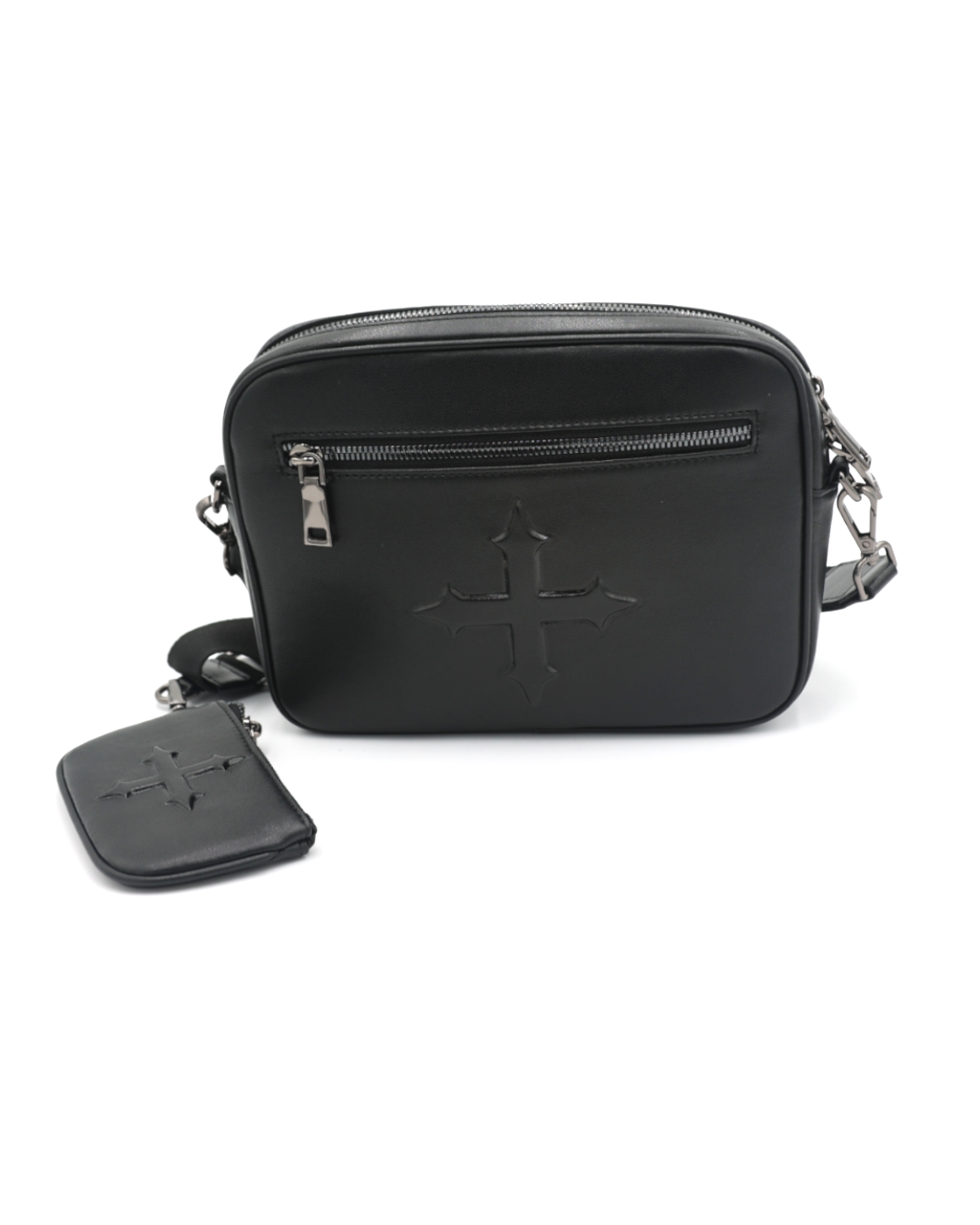 EVOL+VE 'FROM SIMPLE TO COMPLEX' LEATHER SIDE BAG BLACK