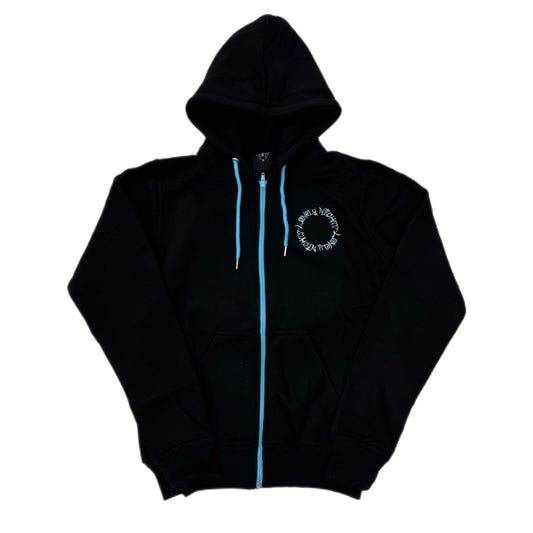 Lonely Nights Circle Logo Wings Zip-Up Hoodie Black/White/Blue