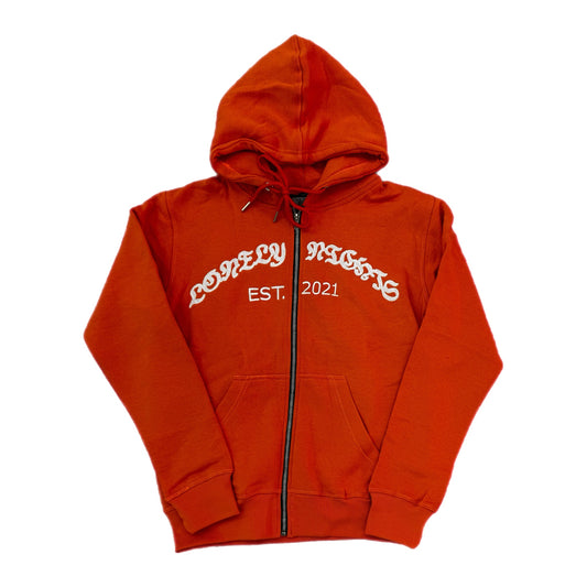 Lonely Nights EST. 2021 Zip Up Wings Hoodie Orange