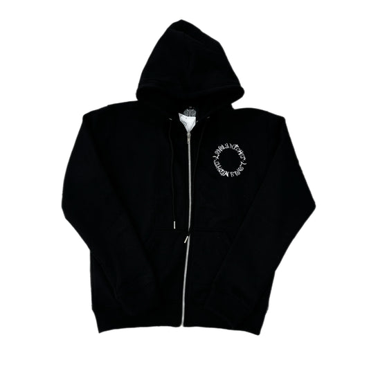 Lonely Nights Circle Logo Wings Zip-Up Hoodie Black/White/Grey