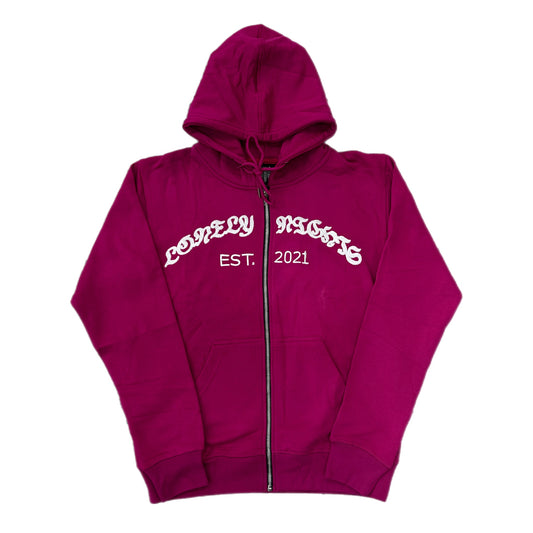 Lonely Nights EST. 2021 Zip Up Wings Hoodie Pink