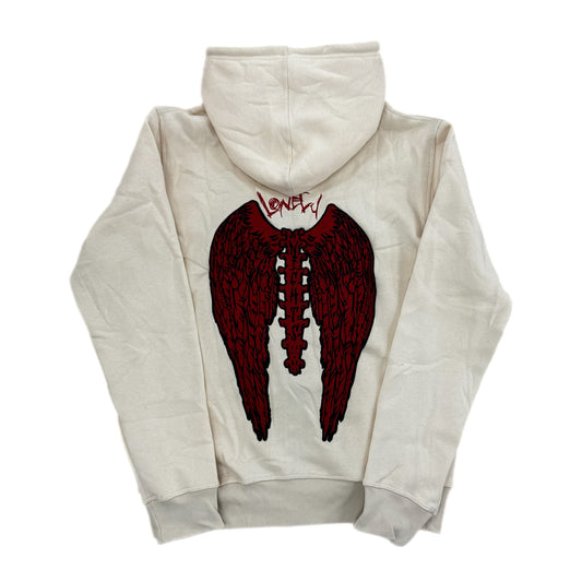 Lonely Nights Teardrop Wings Zip-Up Hoodie Cream/Red