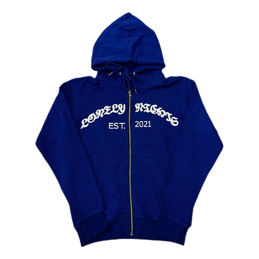 Lonely Nights EST. 2021 Zip Up Wings Hoodie Blue