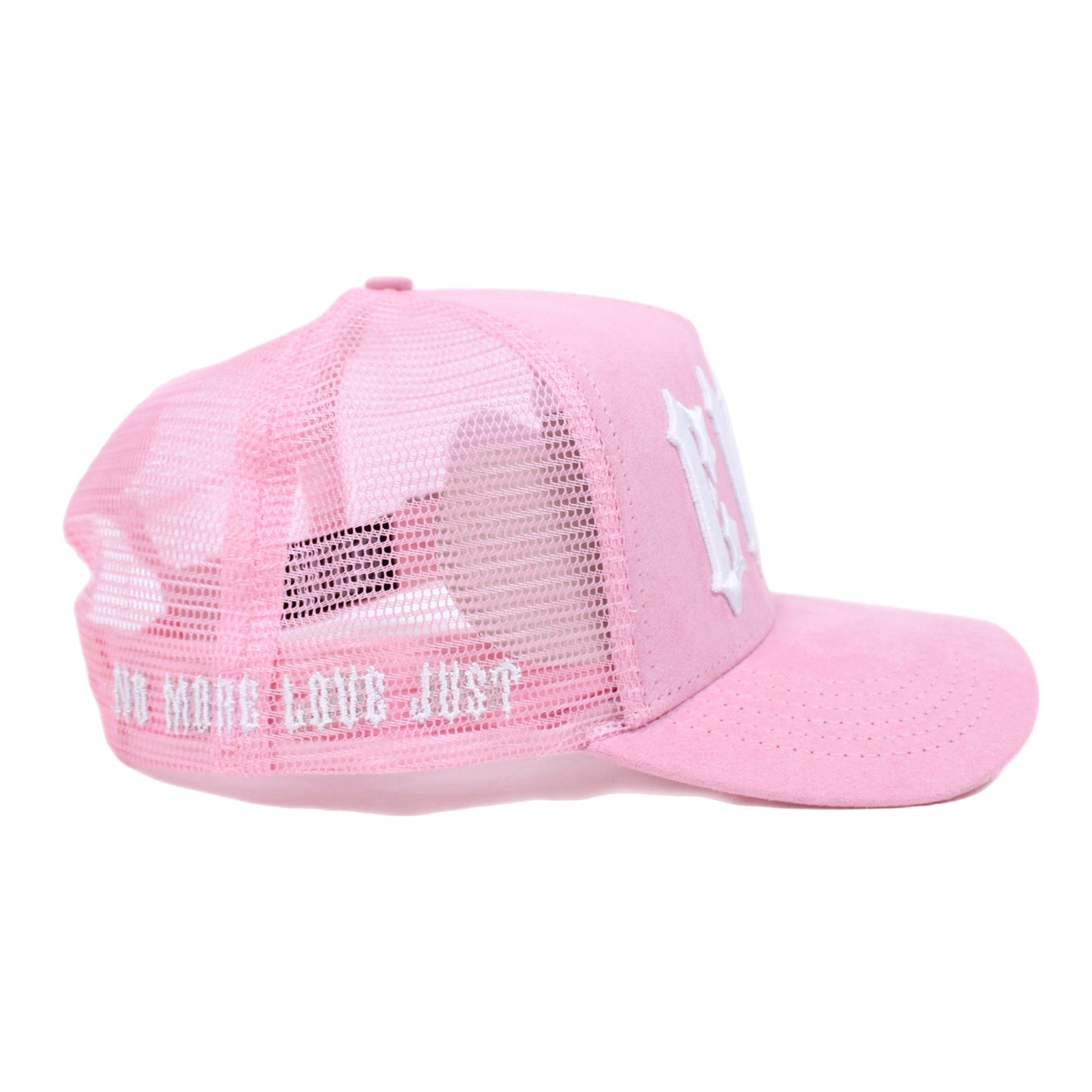 EVOL New Font Trucker Hat Pink/White (Suede Edition)