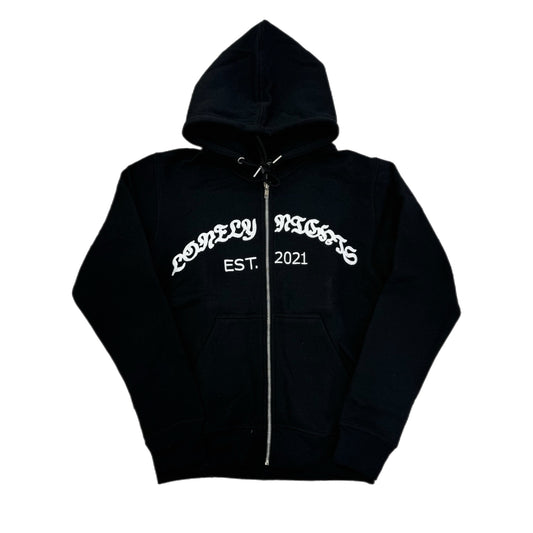 Lonely Nights EST. 2021 Zip Up Wings Hoodie Black