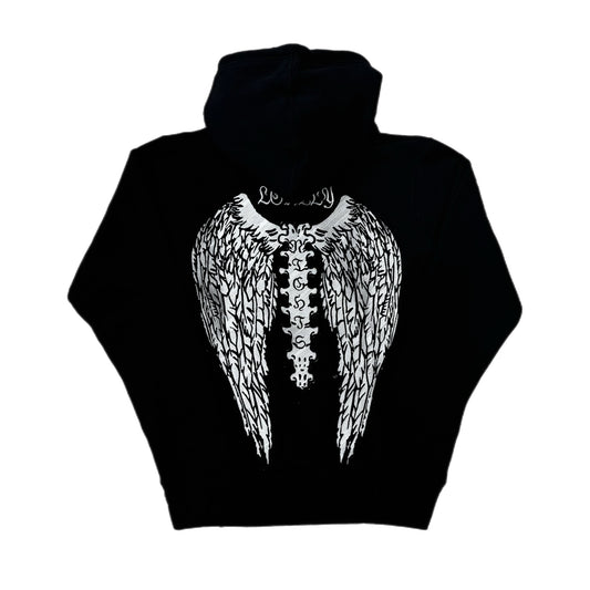 Lonely Nights EST. 2021 Zip Up Wings Hoodie Black