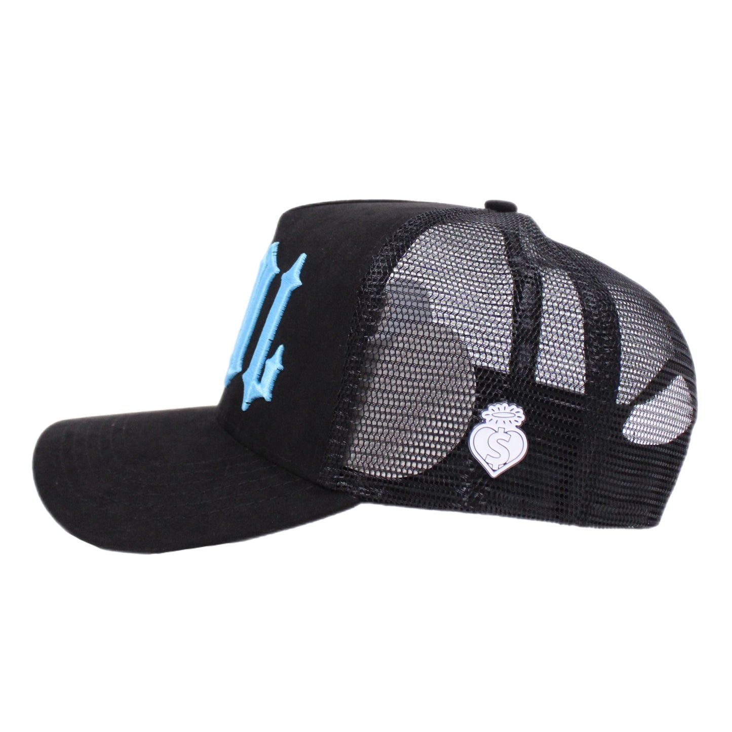 EVOL New Font Trucker Hat Black/Blue (Suede Edition)