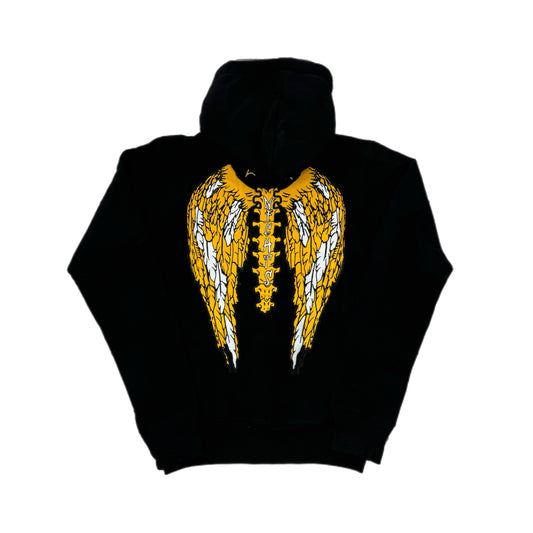 Lonely Nights Circle Logo Wings Zip-Up Hoodie Black/White/Yellow