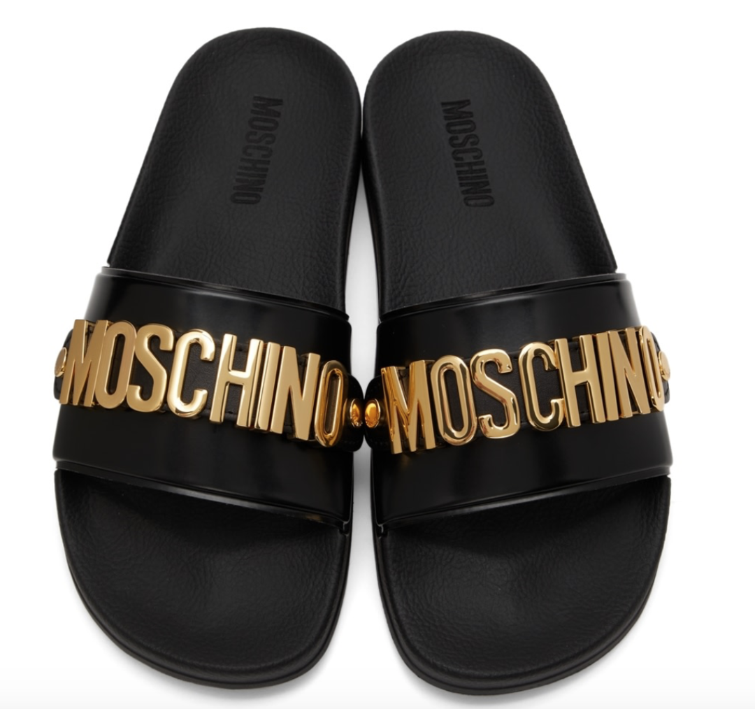 Moschino Black & Gold slides