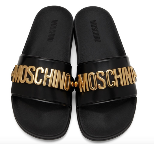 Moschino Black & Gold slides