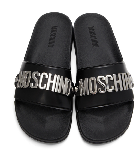 Moschino Black & Silver Slides