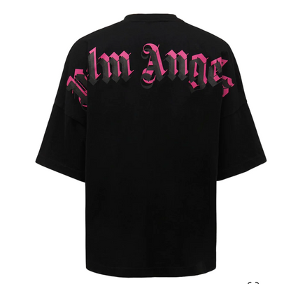 Palm Angels Logo Print Black and Pink Shirt