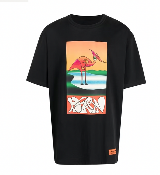 Heron Preston Abstract Heron Print T-Shirt Black/Orange