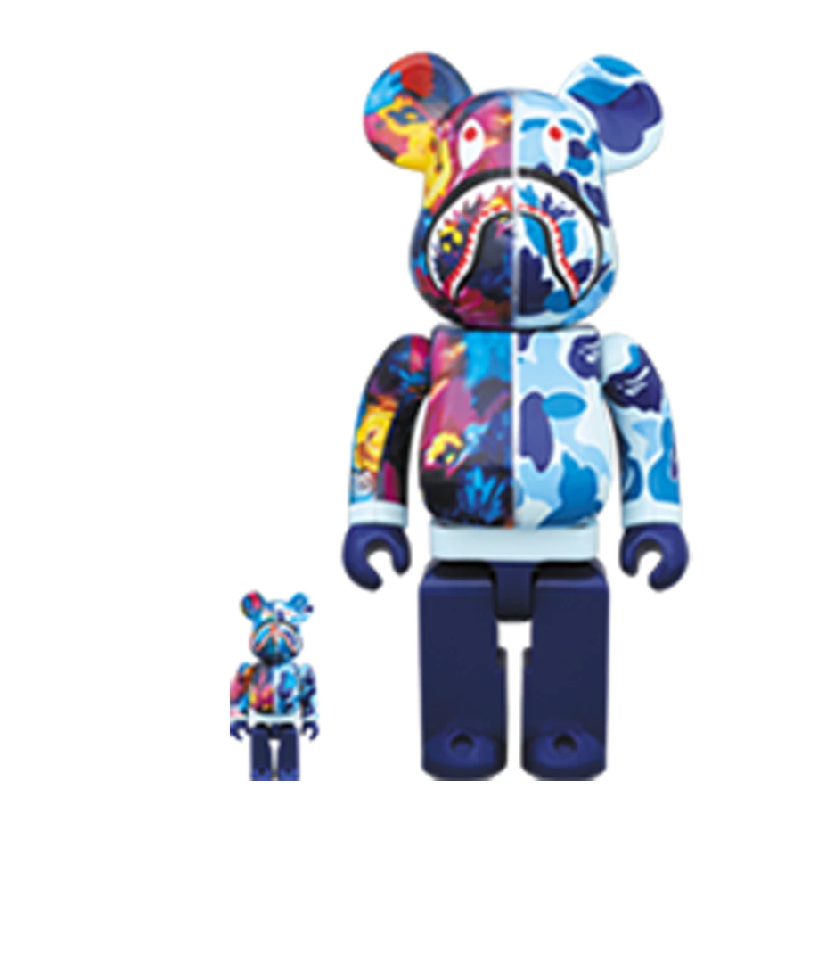 Bearbrick x Bape x Mika Ninagawa Shark 100% & 400% Set Blue