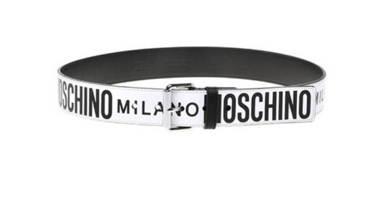 Moschino Allover logo Belt White & Black