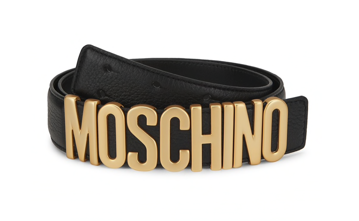 Moschino Logo Leather belt Matte gold