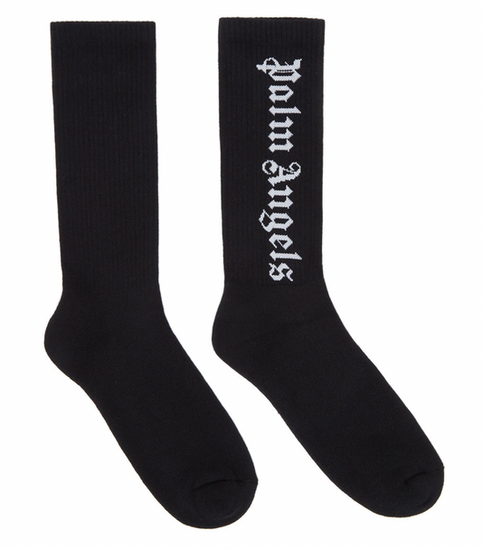 PALM ANGELS Black Vertical Logo Socks