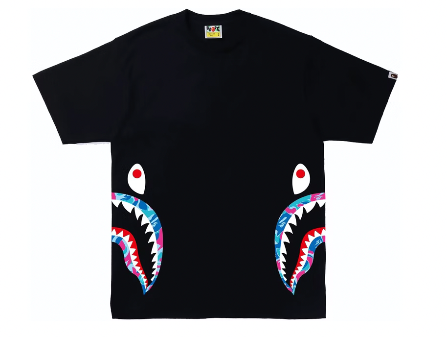 BAPE Marble Camo Side Shark Tee Black